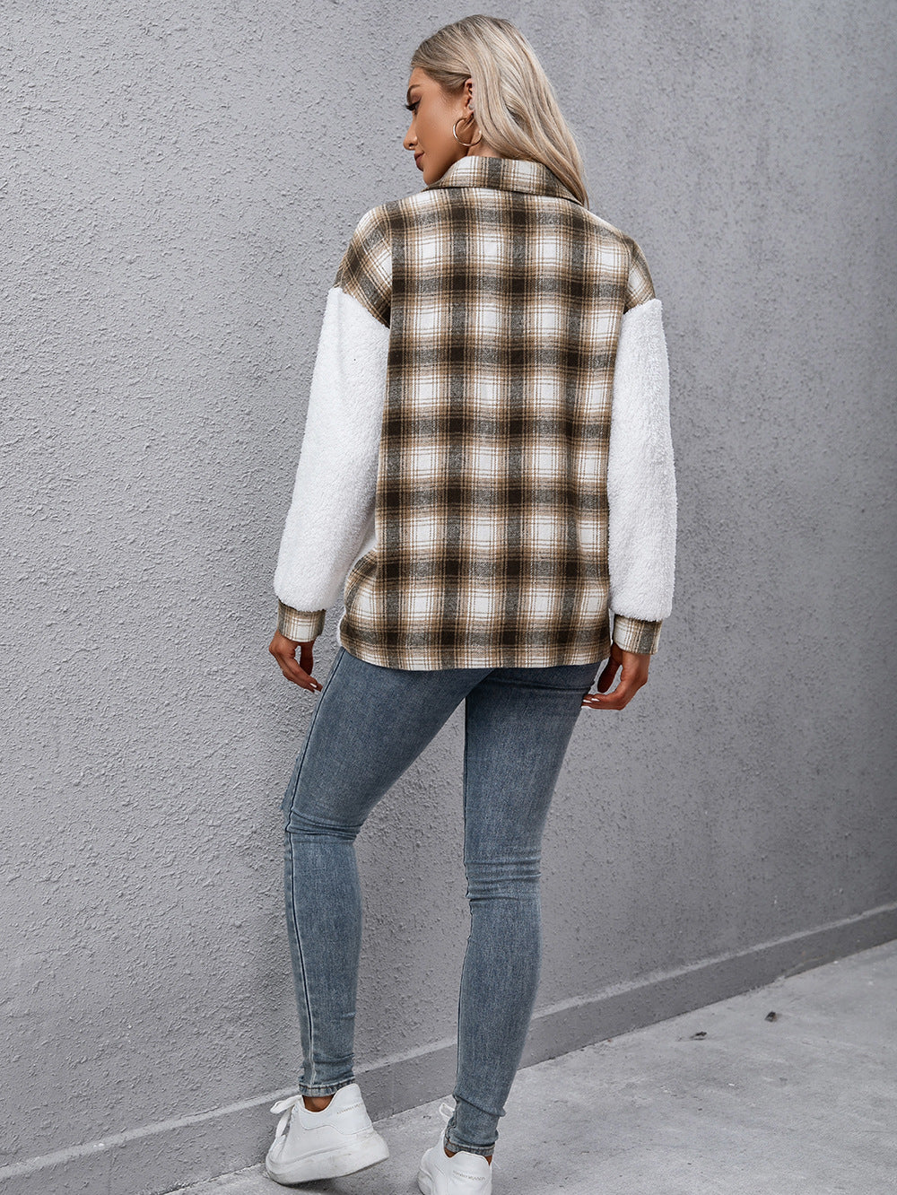 Plaid Collared Neck Button Down Jacket-Angel Casuals