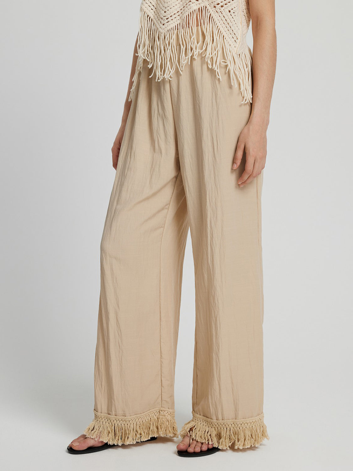 Fringe Hem Wide Leg Long Pants-Angel Casuals