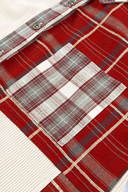 Plaid Patchwork Collared Neck Shacket-Angel Casuals