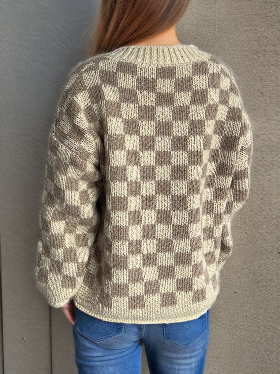 Checkered Button Up Round Neck Cardigan-Angel Casuals