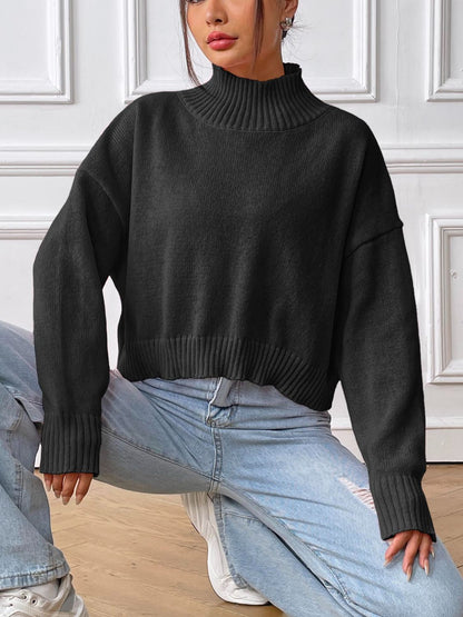 Turtleneck Long Sleeve Sweater-Angel Casuals