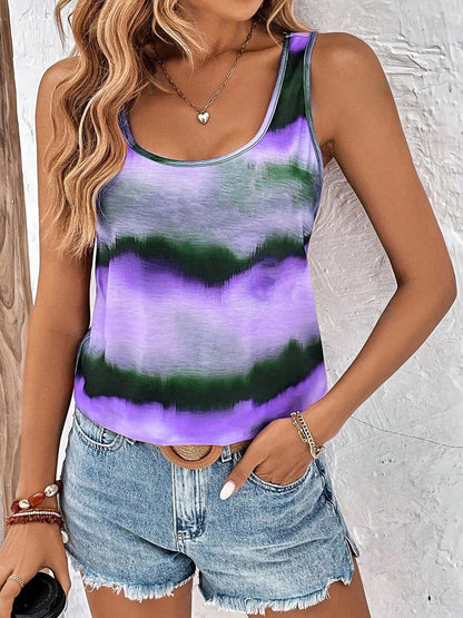 Tie-Dye Scoop Neck Wide Strap Tank-Angel Casuals