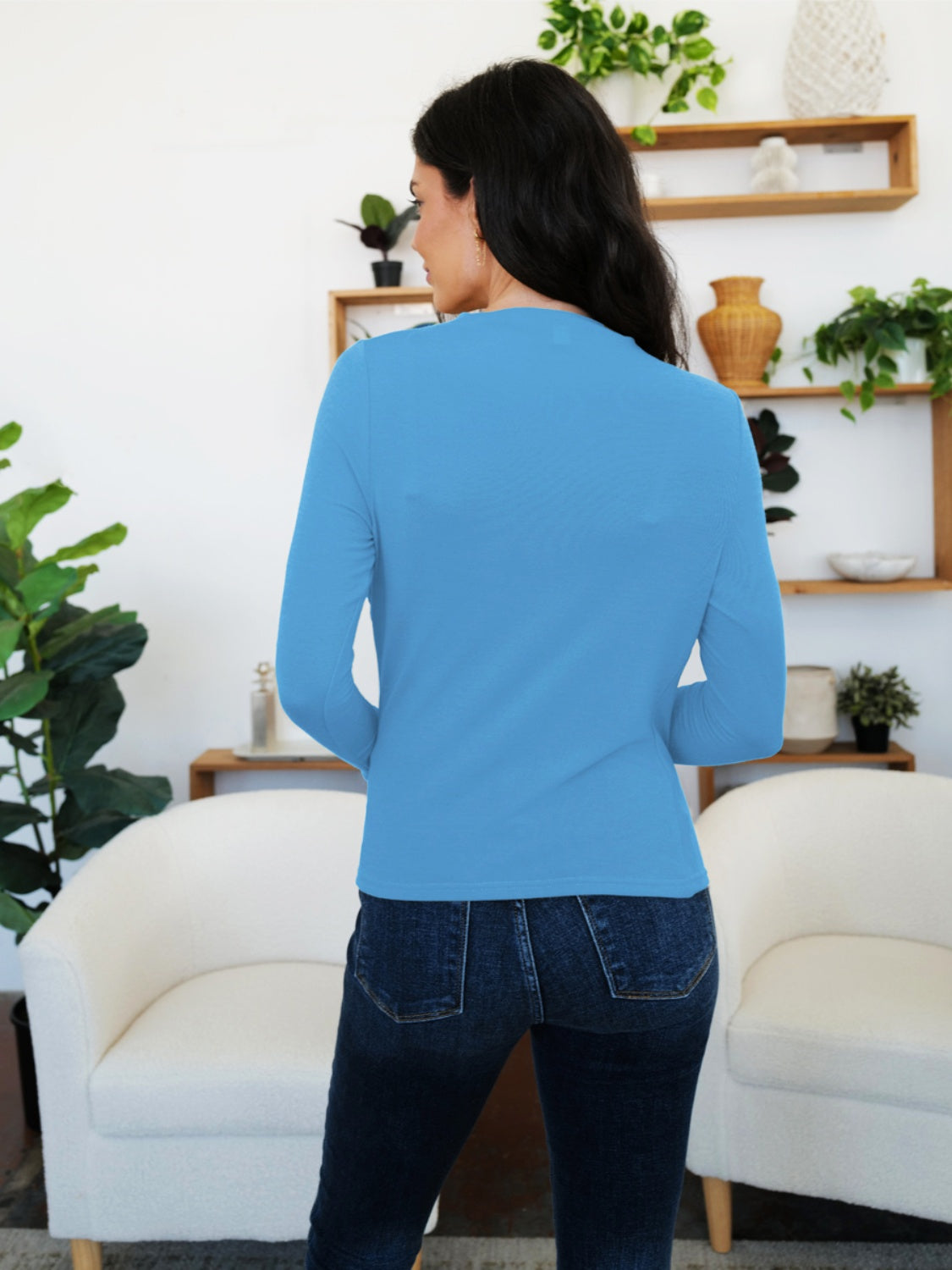 FAM-FAM Ruched Mock Neck Long Sleeve T-Shirt-Angel Casuals