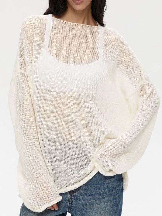 Boat Neck Long Sleeve Knit Cover Up-Angel Casuals