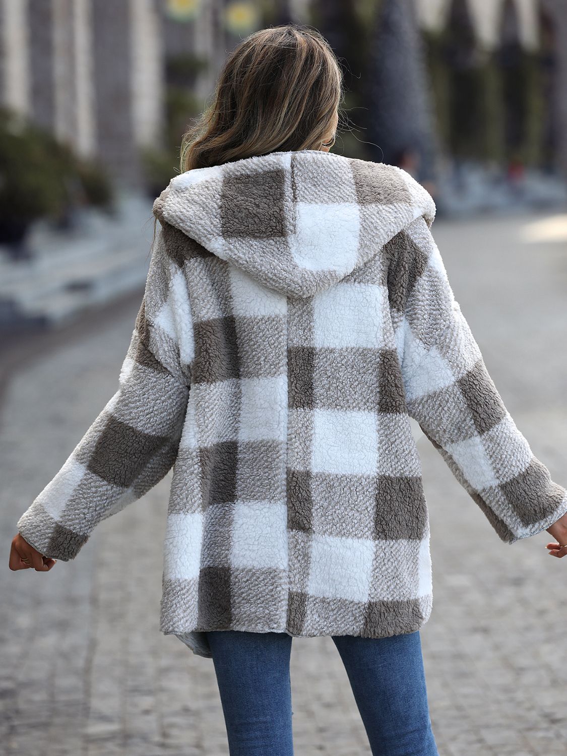 Plaid Open Front Hooded Coat-Angel Casuals