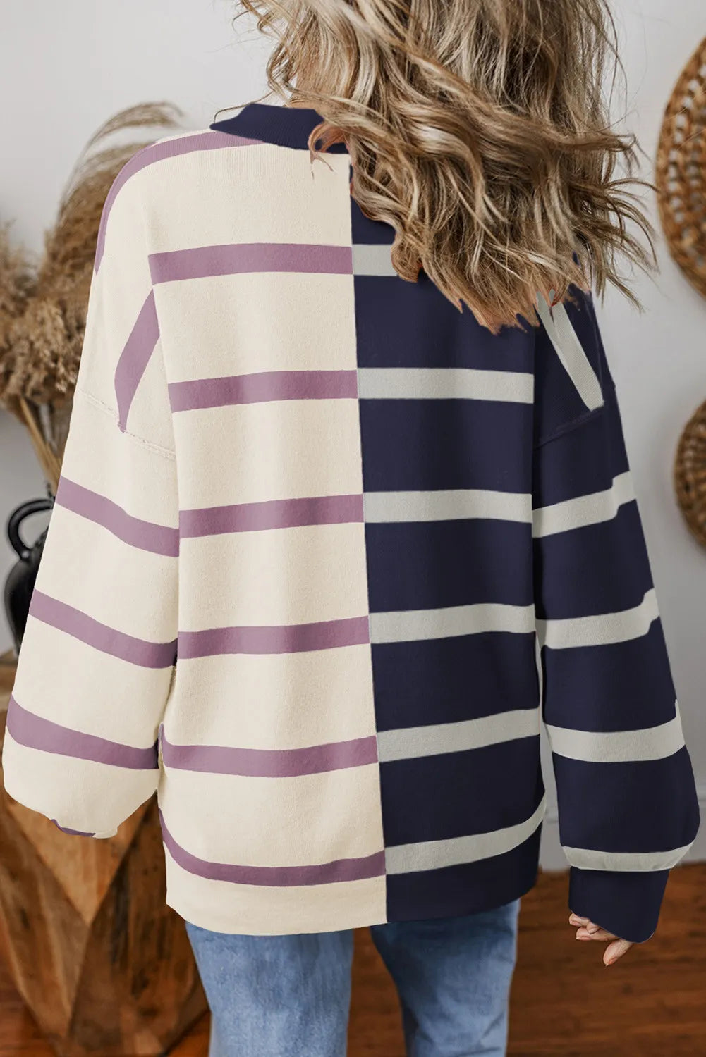 Striped Round Neck Long Sleeve Knit Top-Angel Casuals