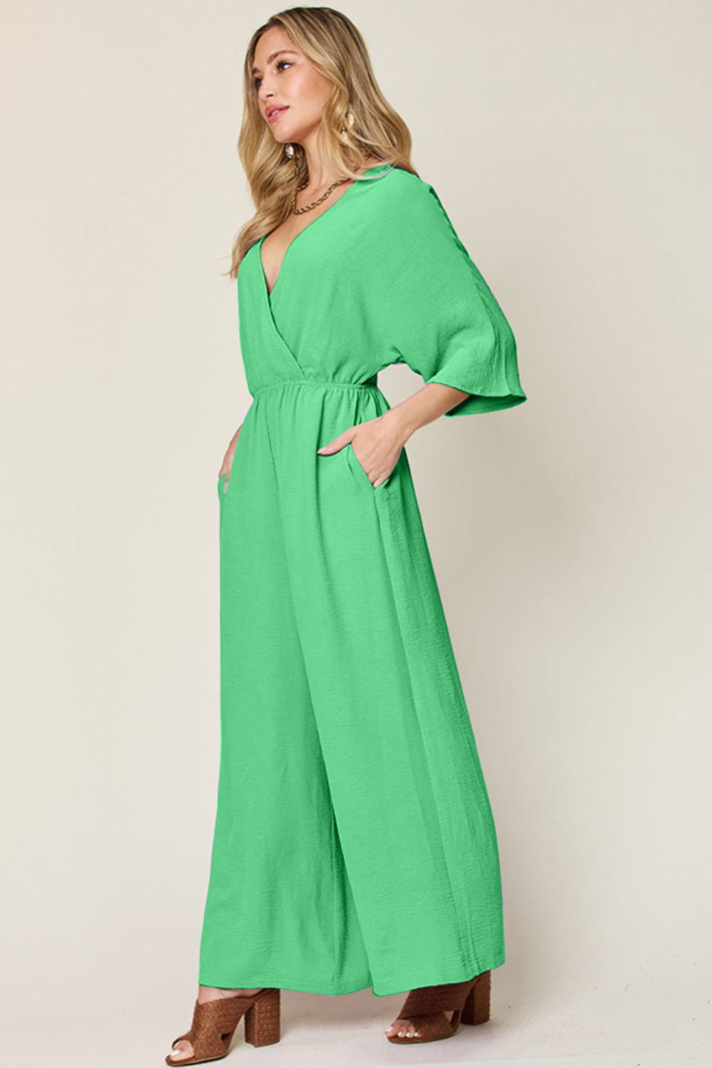 Double Take Full Size Half Sleeve Wide Leg Jumpsuit-Angel Casuals