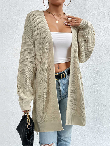 Open Front Dropped Shoulder Slit Cardigan-Angel Casuals