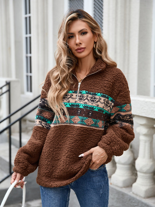 Half Zip Long Sleeve Fuzzy Top-Angel Casuals