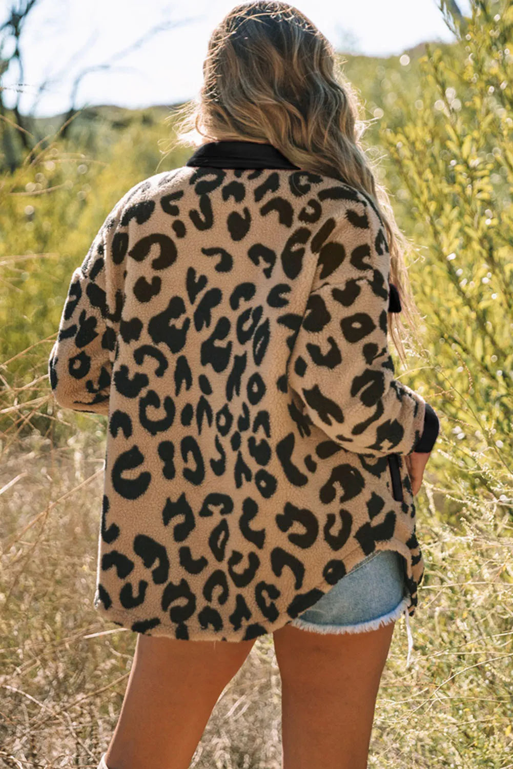 Leopard Button Up Long Sleeve Jacket-Angel Casuals