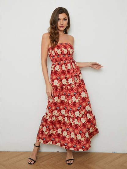 Floral Strapless Low-Back Dress-Angel Casuals