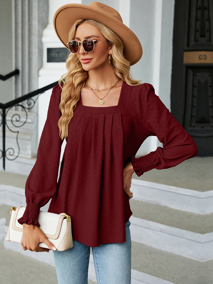 Square Neck Puff Sleeve Blouse-Angel Casuals