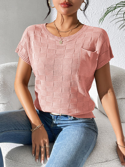 Round Neck Short Sleeve Knit Top-Angel Casuals