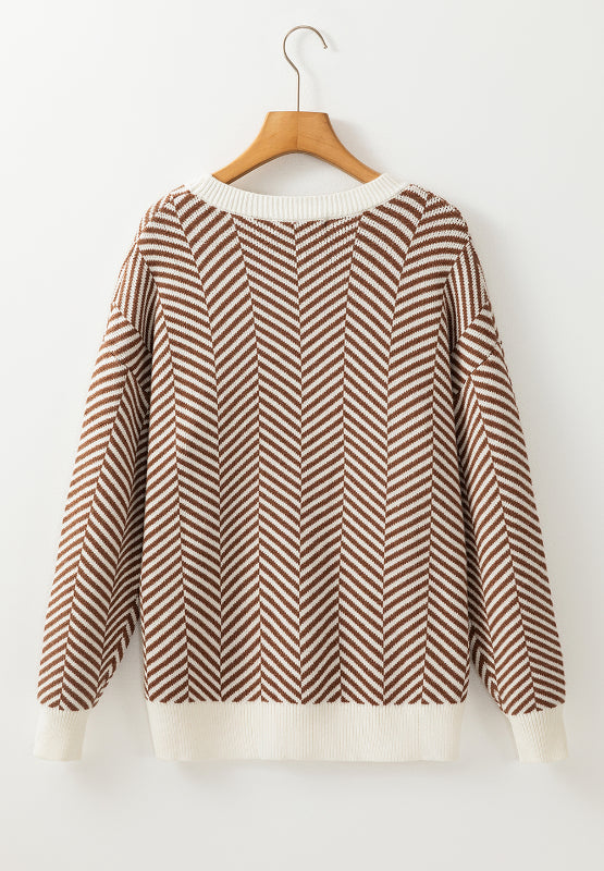 Striped Round Neck Long Sleeve Sweater-Angel Casuals