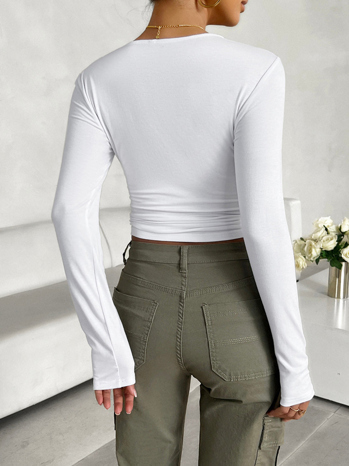 Round Neck Long Sleeve T-Shirt-Angel Casuals