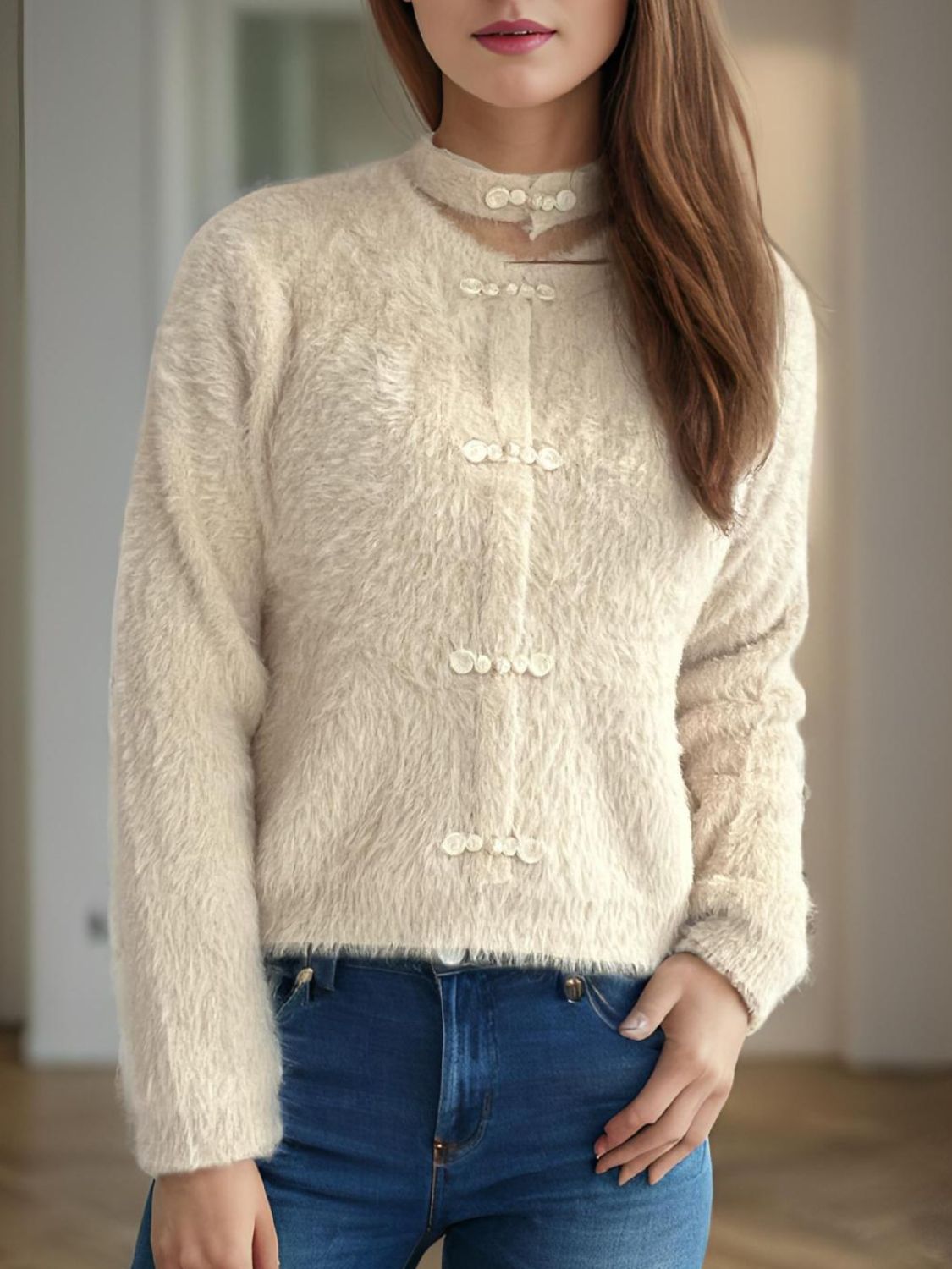 Cutout Knot Button Long Sleeve Cardigan-Angel Casuals
