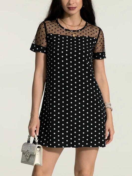 Polka Dot Short Sleeve Mini Dress-Angel Casuals