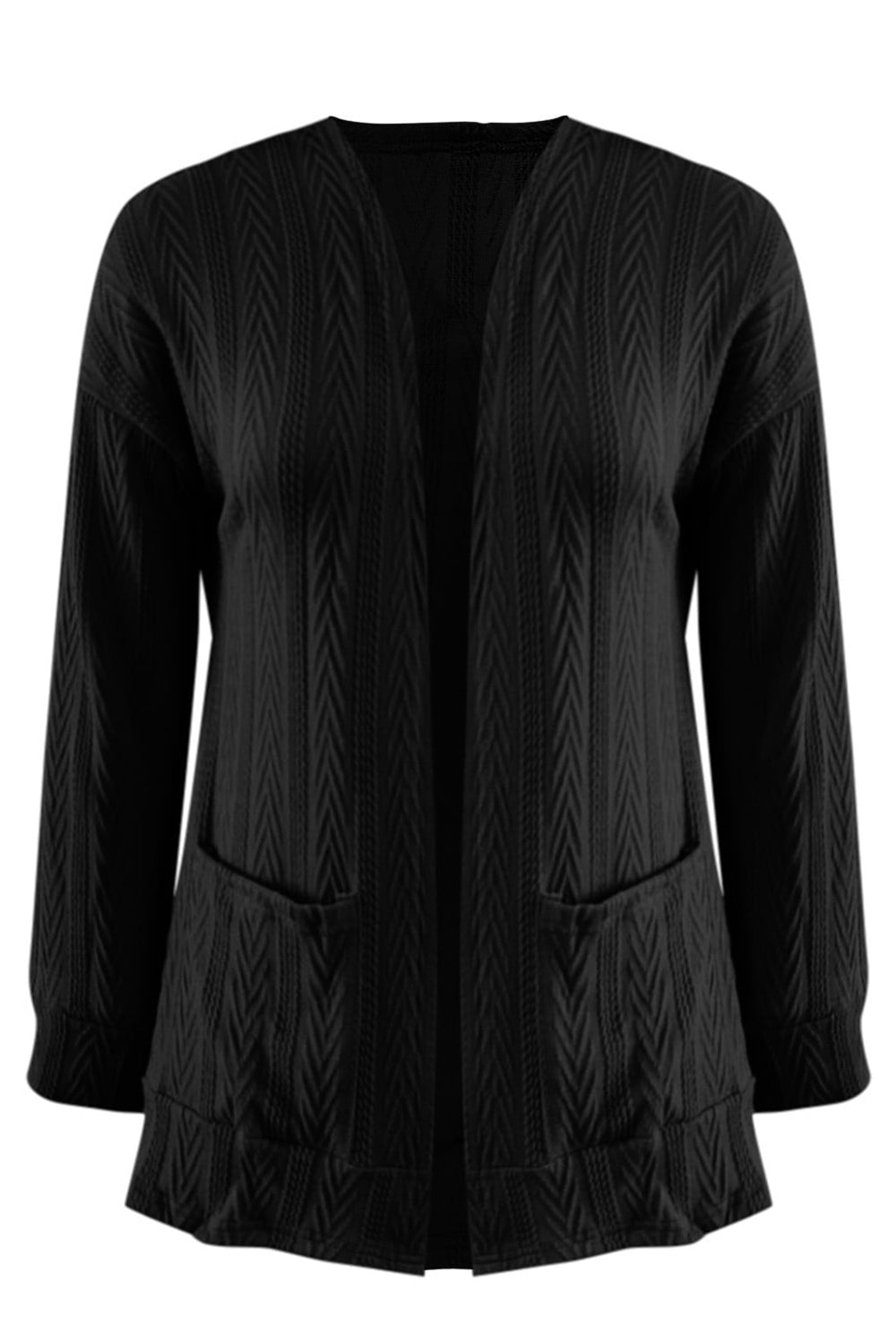 Full Size Textured Open Front Long Sleeve Cardigan-Angel Casuals