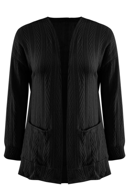 Full Size Textured Open Front Long Sleeve Cardigan-Angel Casuals