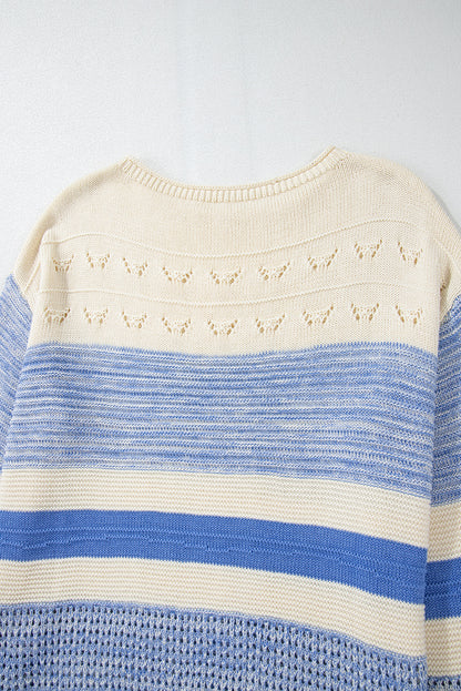 Contrast Round Neck Long Sleeve Sweater-Angel Casuals