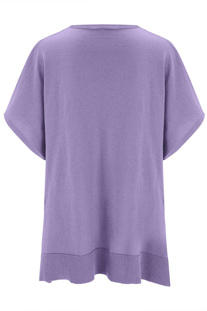 Slit V-Neck Half Sleeve Knit Top-Angel Casuals