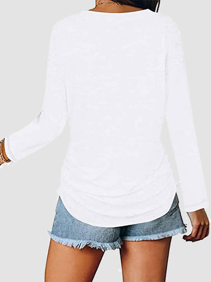 Ruched V-Neck Long Sleeve T-Shirt-Angel Casuals