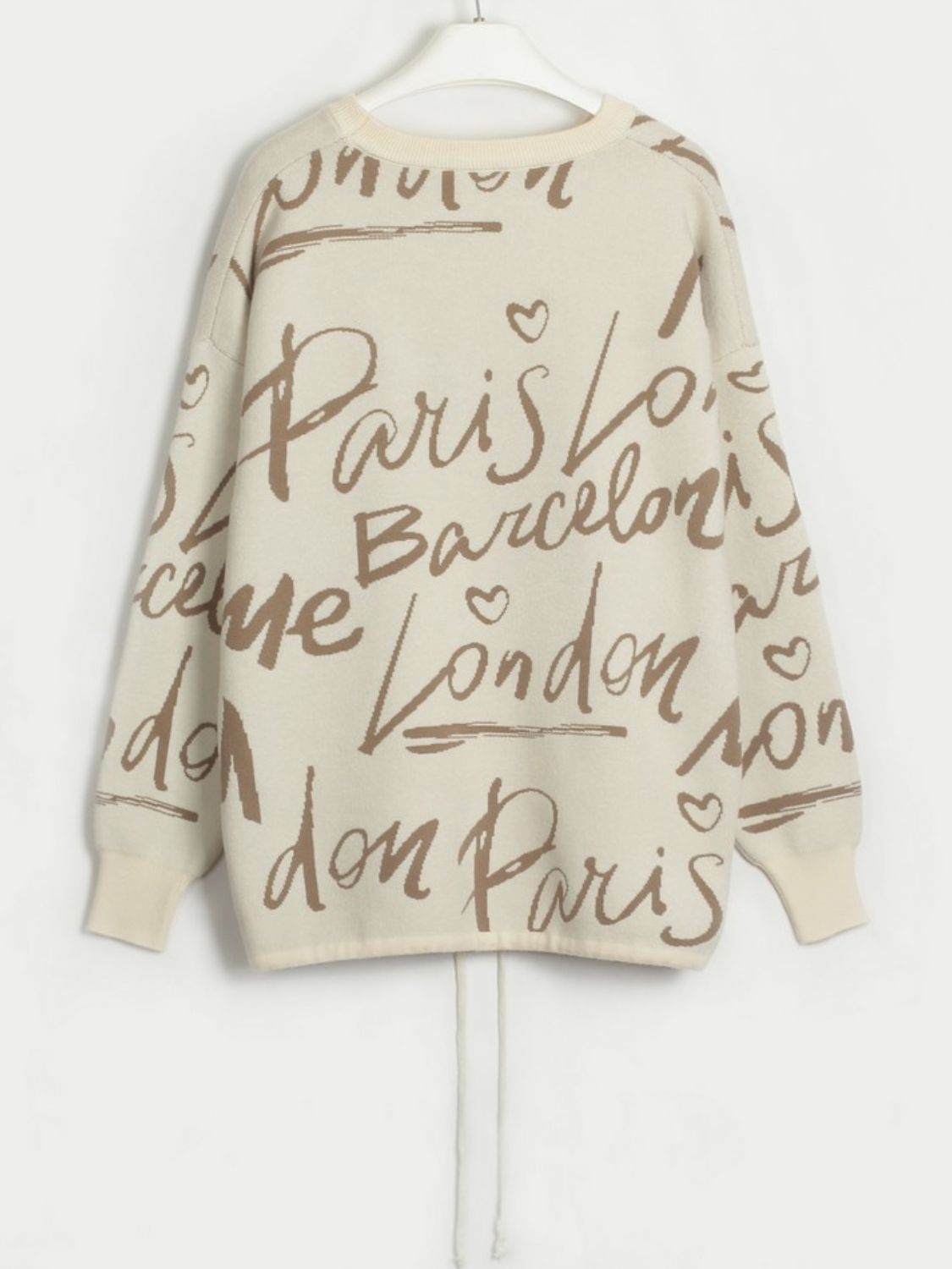 Drawstring Hem Letter Pattern Round Neck Dropped Shoulder Sweater-Angel Casuals