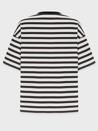Striped Round Neck Half Sleeve T-Shirt-Angel Casuals
