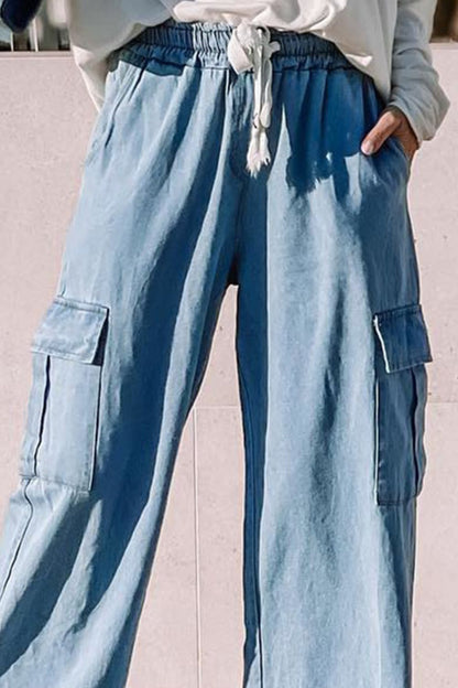 Drawstring Wide Leg Jeans with Pockets-Angel Casuals