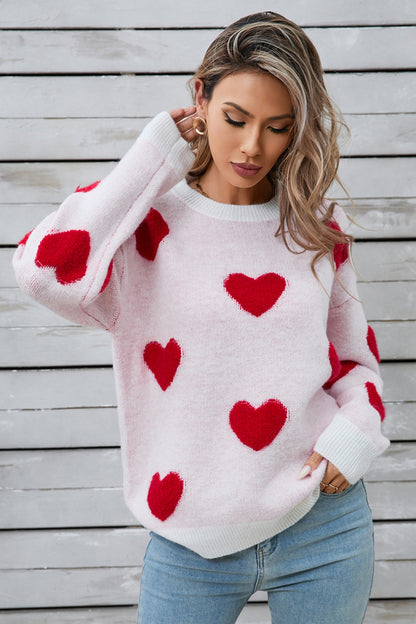 Angel Wings Heart Round Neck Long Sleeve Sweater-Angel Casuals