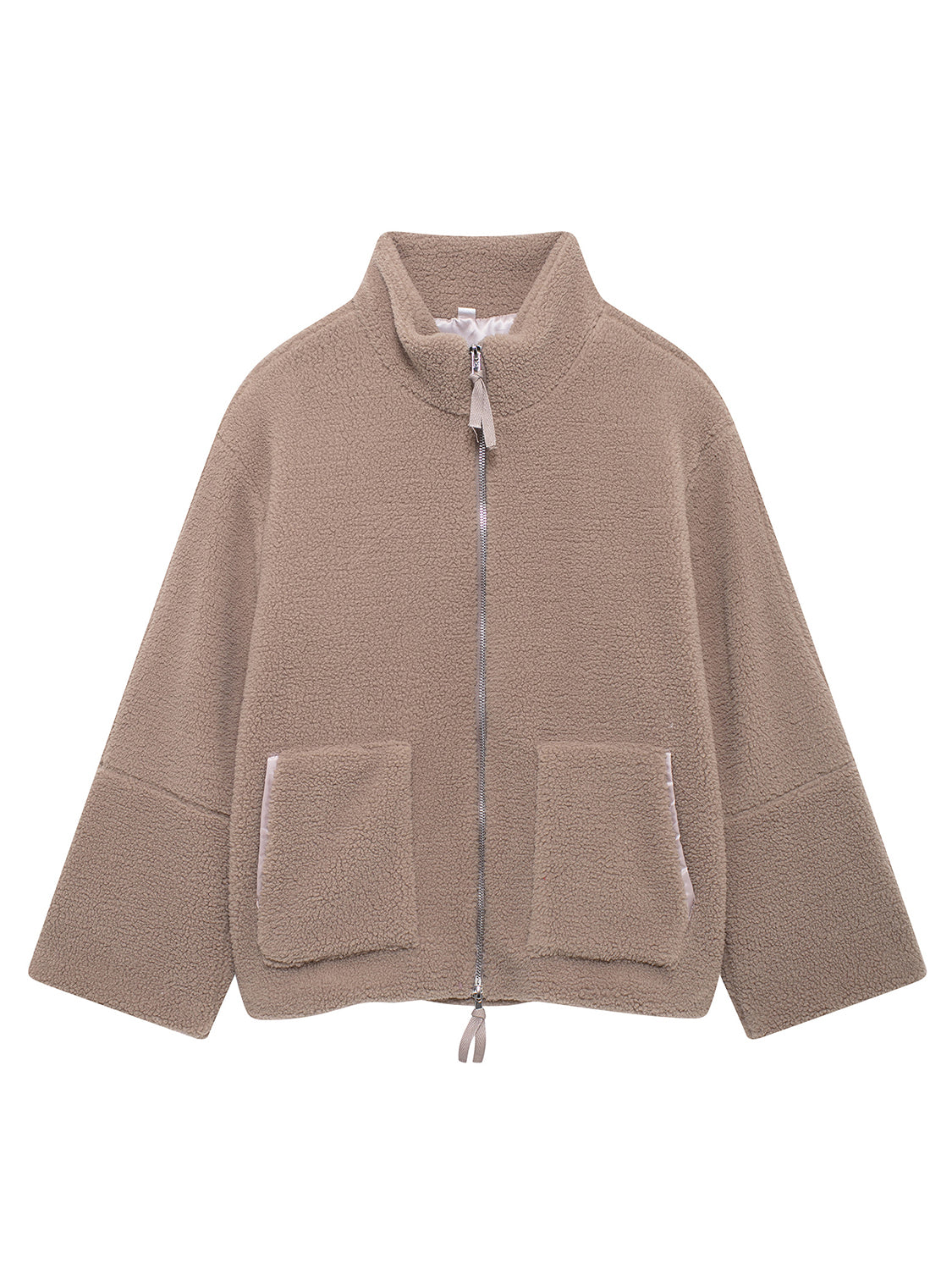 Turtleneck Zip Up Long Sleeve Plush Jacket-Angel Casuals