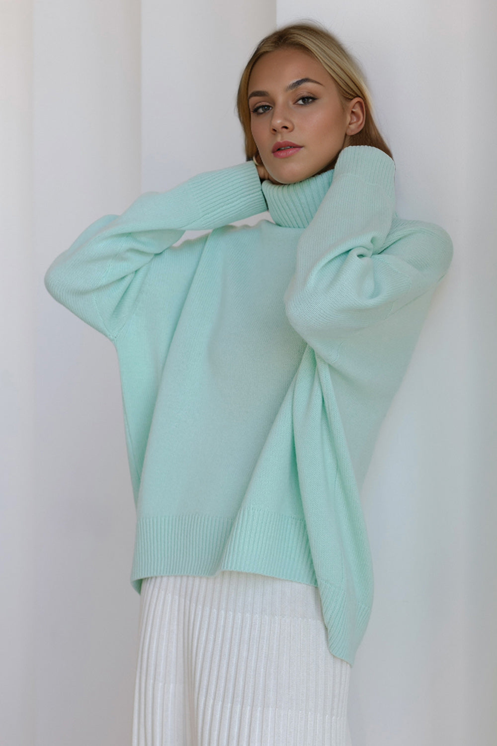 Basic Bae Turtleneck Dropped Shoulder Long Sleeve Sweater-Angel Casuals