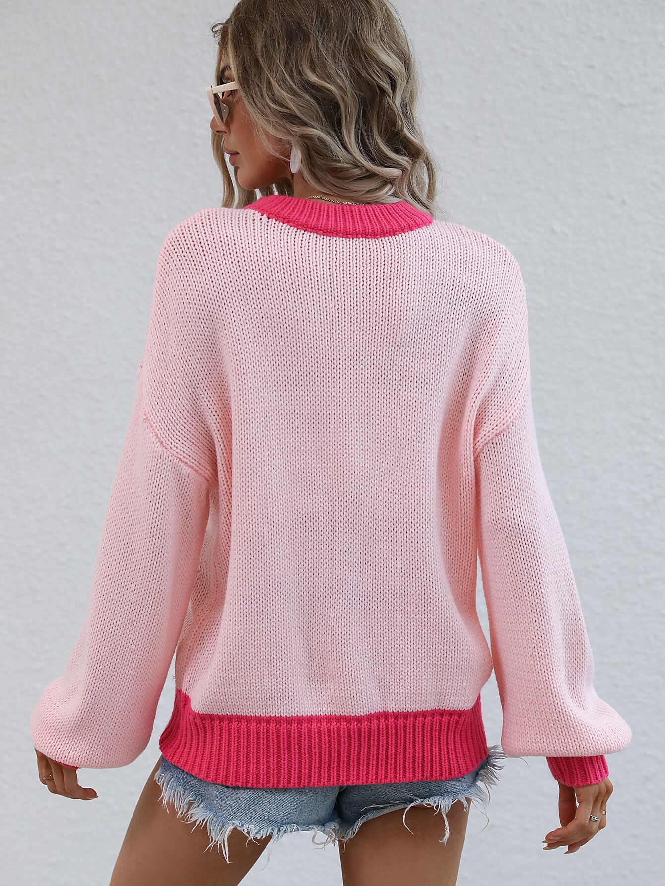 Contrast Trim Drop Shoulder Pullover Sweater-Angel Casuals