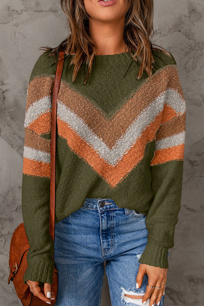 Contrast Round Neck Dropped Shoulder Sweater-Angel Casuals