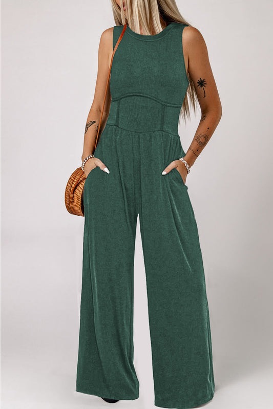 Round Neck Sleeveless Jumpsuit-Angel Casuals