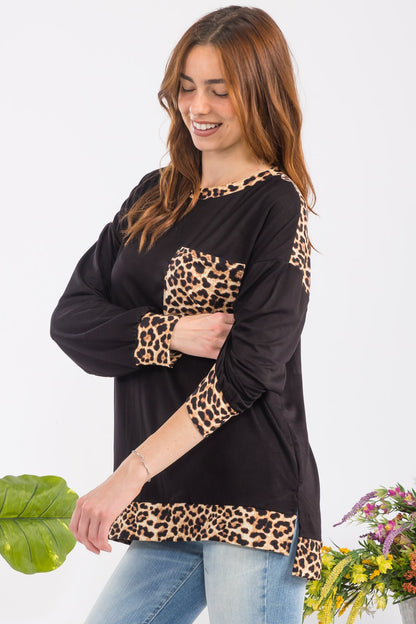 Celeste Full Size Leopard Round Neck Dropped Shoulder T-Shirt-Angel Casuals