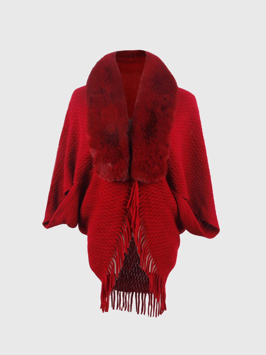 Open Front Fringe Hem Poncho-Angel Casuals