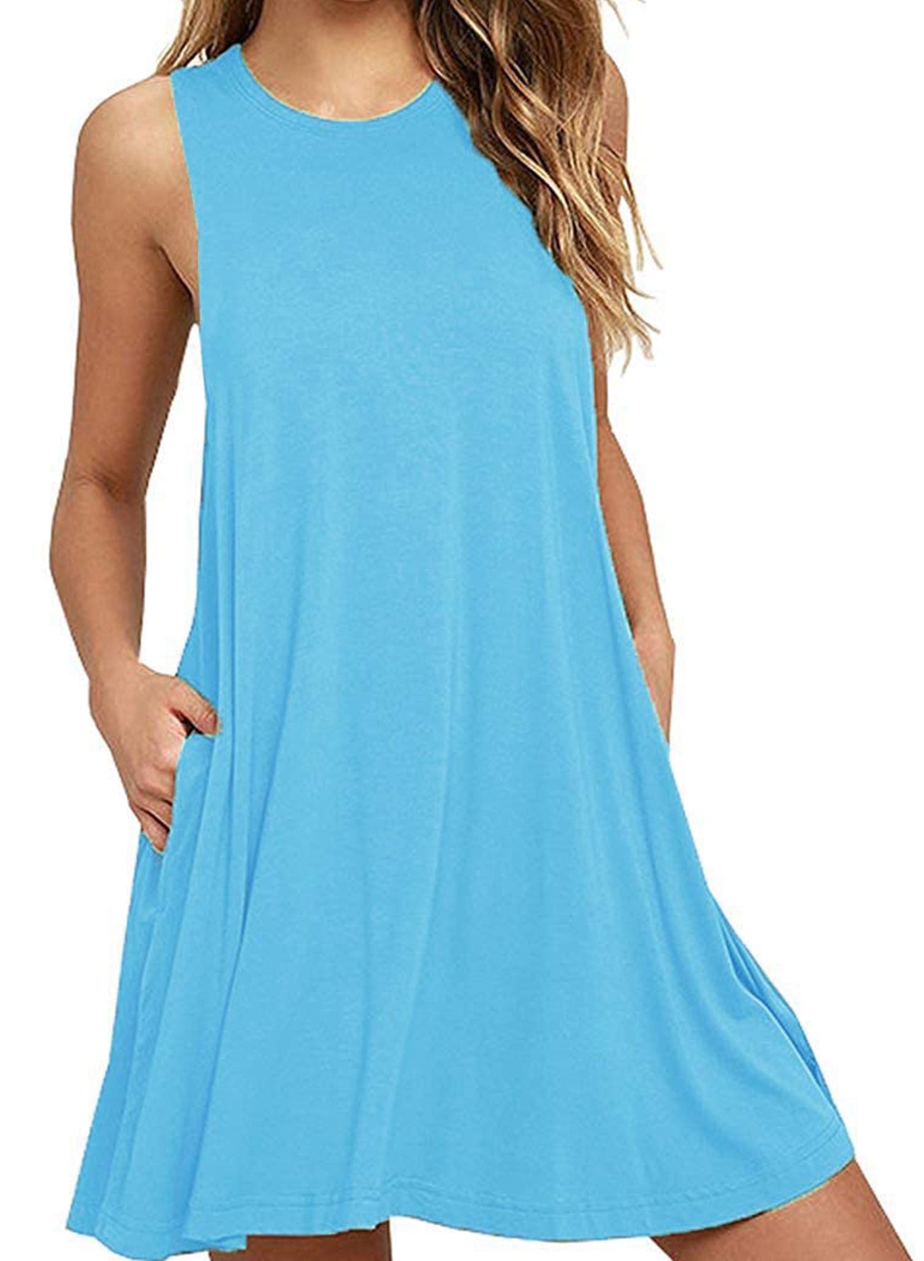 Full Size Round Neck Sleeveless Dress with Pockets-Angel Casuals