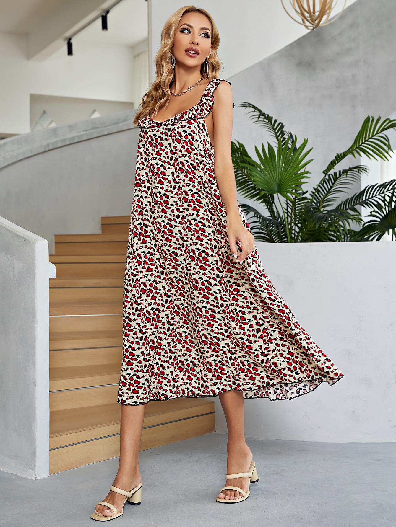 Printed Ruffled Sleeveless Midi Dress-Angel Casuals