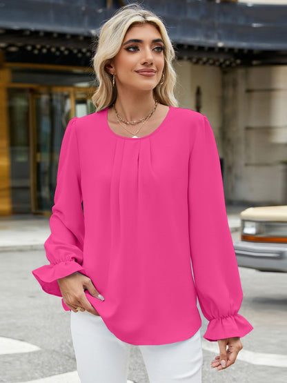 Round Neck Flounce Sleeve Top-Angel Casuals