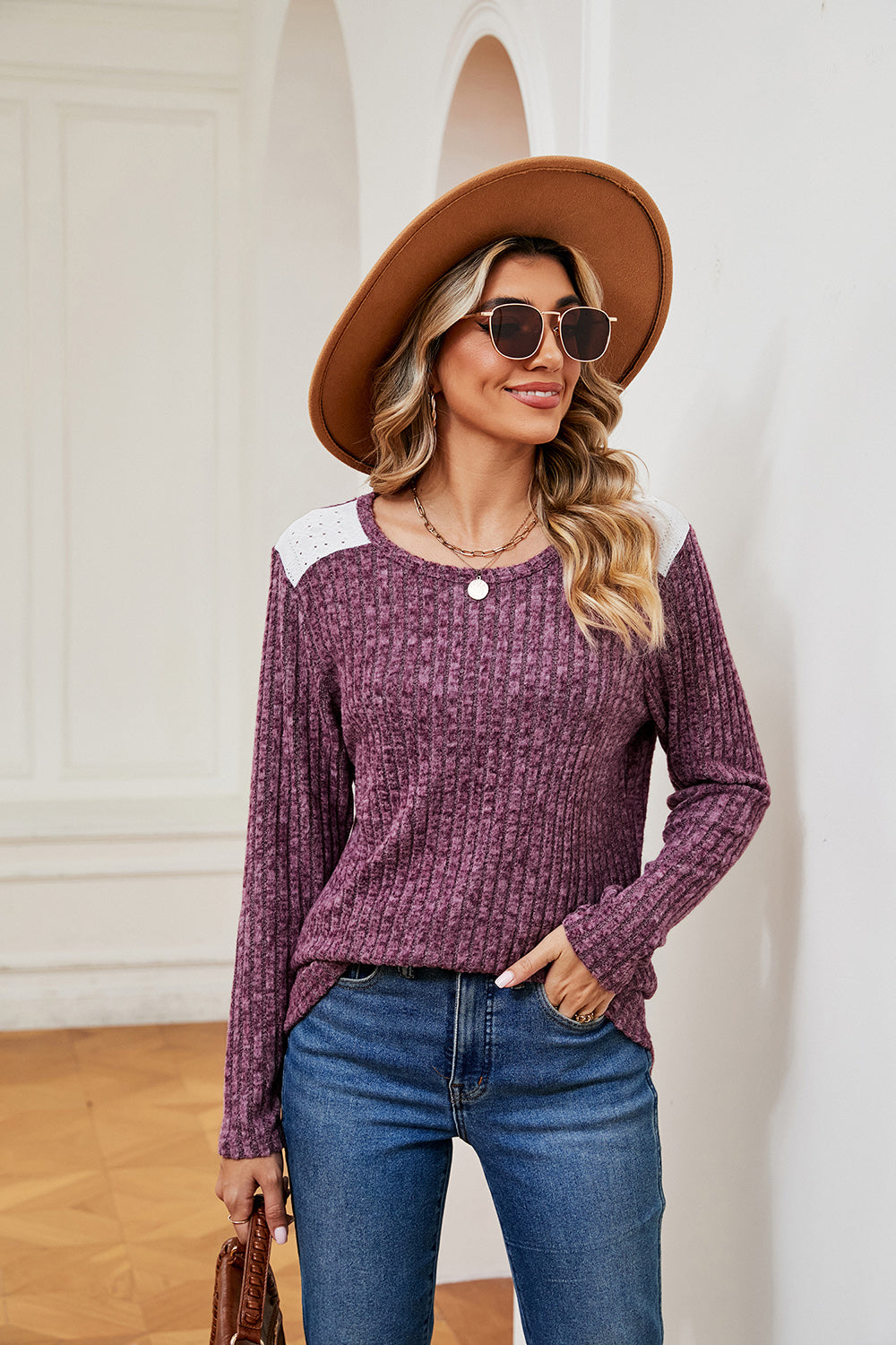 Round Neck Ribbed Top-Angel Casuals