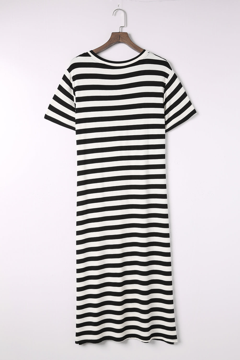 Striped V-Neck Short Sleeve Side Slit Dress-Angel Casuals