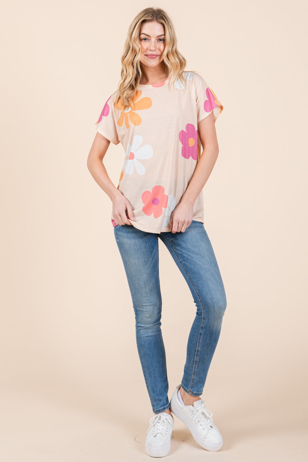 BOMBOM Floral Short Sleeve T-Shirt-Angel Casuals