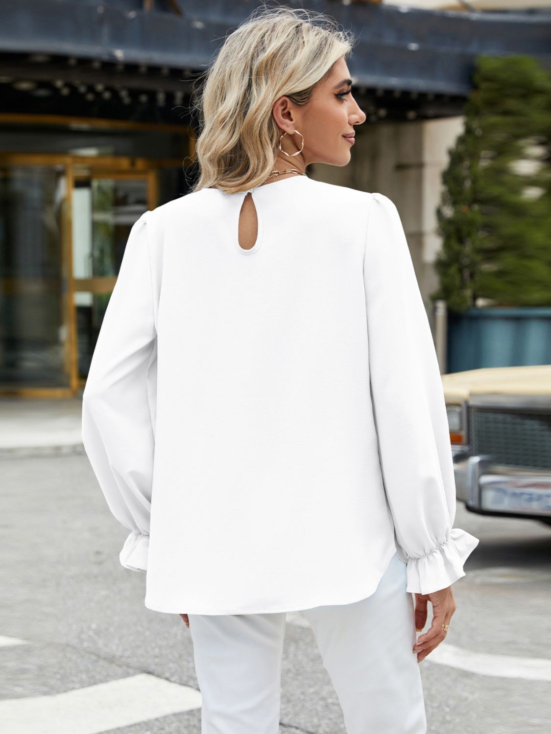 Round Neck Flounce Sleeve Top-Angel Casuals