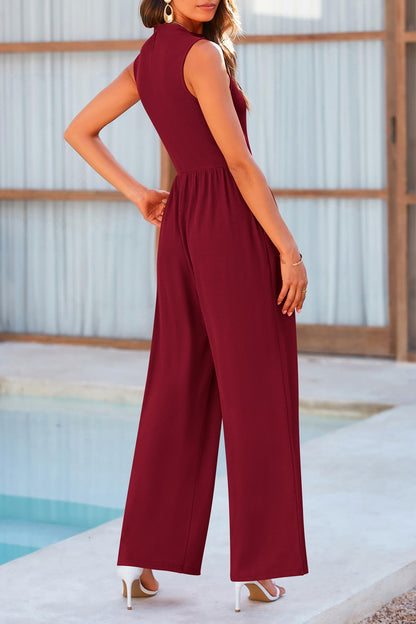 Mock Neck Sleeveless Wide Leg Jumpsuit-Angel Casuals