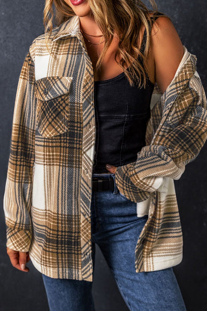 Plaid Button Up Long Sleeve Shacket-Angel Casuals