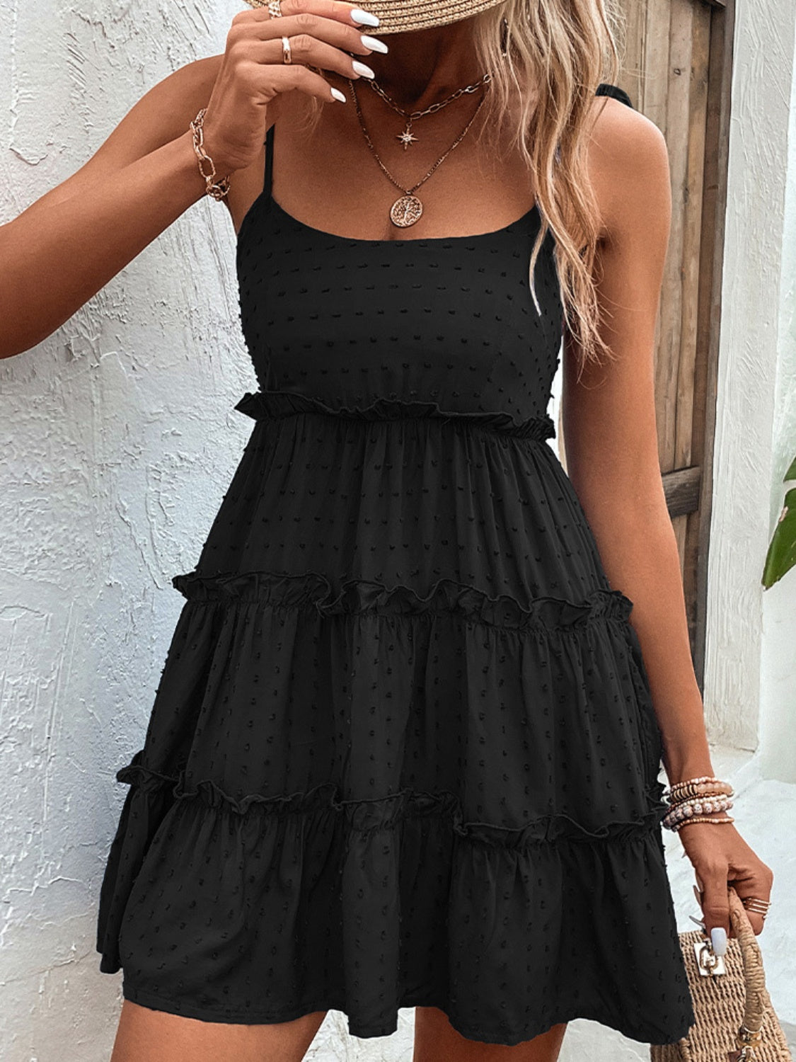 Frill Spaghetti Strap Tiered Dress-Angel Casuals