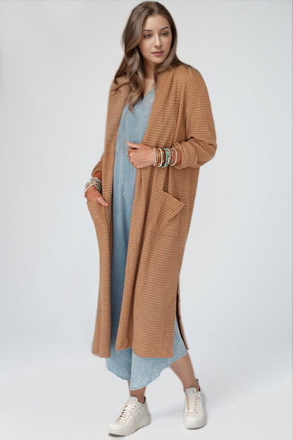 Open Front Long Sleeve Longline Slit Cardigan-Angel Casuals
