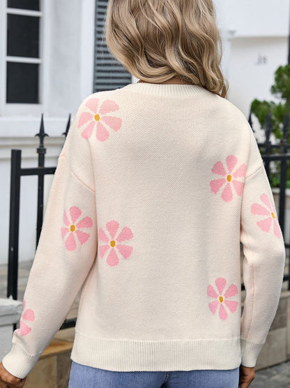 Angel Wings Round Neck Long Sleeve Sweater-Angel Casuals
