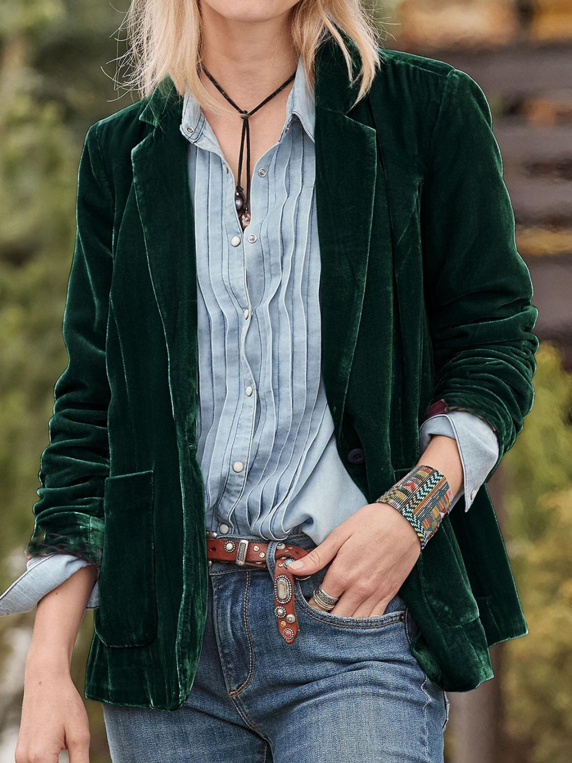 Pocketed Button Up Lapel Collar Blazer-Angel Casuals
